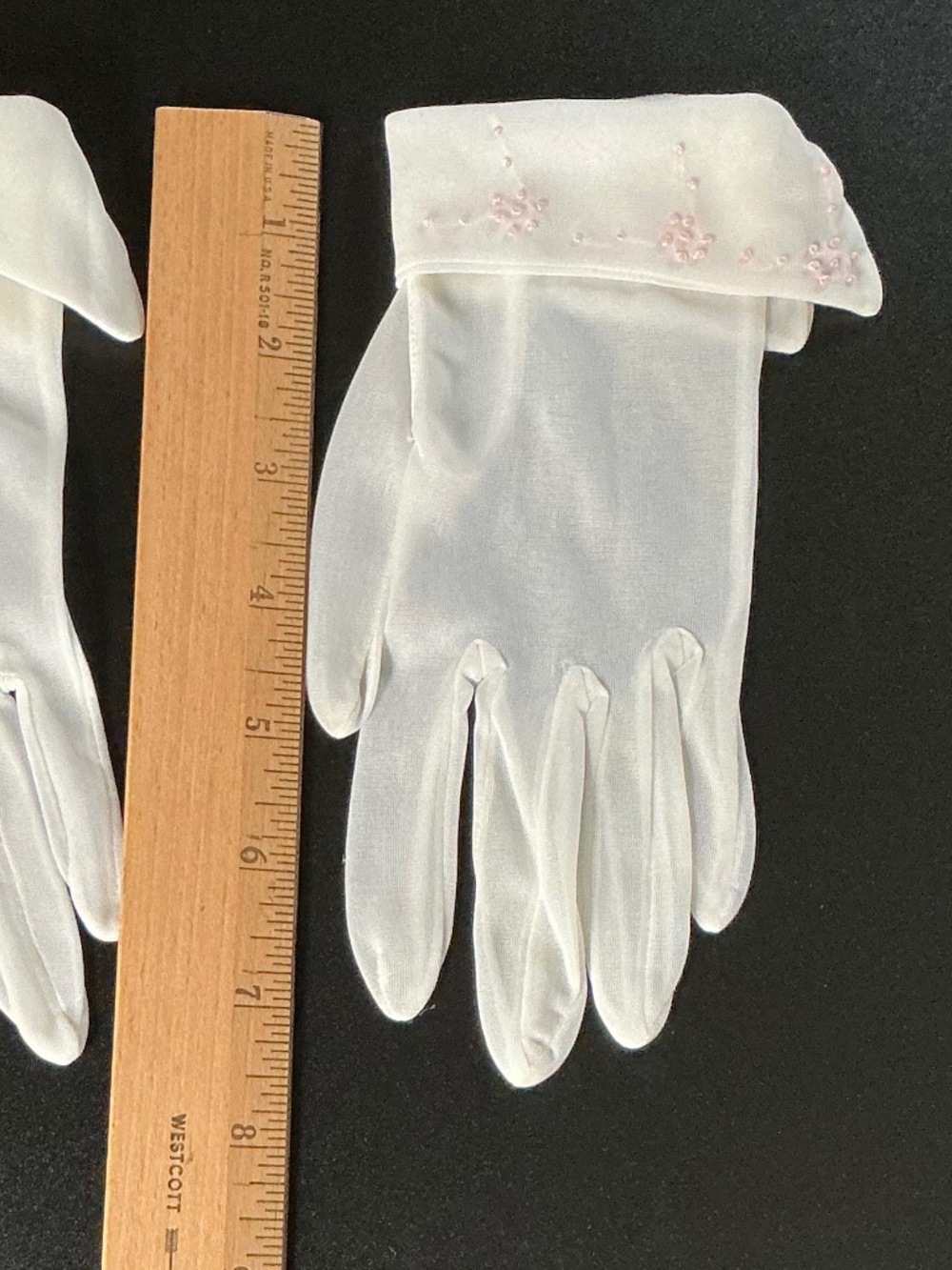 Vintage Ivory Organza Gloves Formal Wedding Bridal Prom Pink Accents - Picture 6 of 14